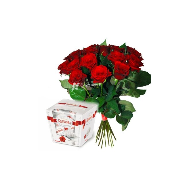 15 красных роз и Раффаэлло - магазин цветов «Букеттерия» в Сочи