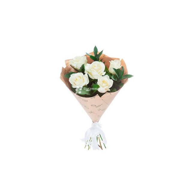 5 белых роз в букете - магазин цветов «Букеттерия» в Сочи