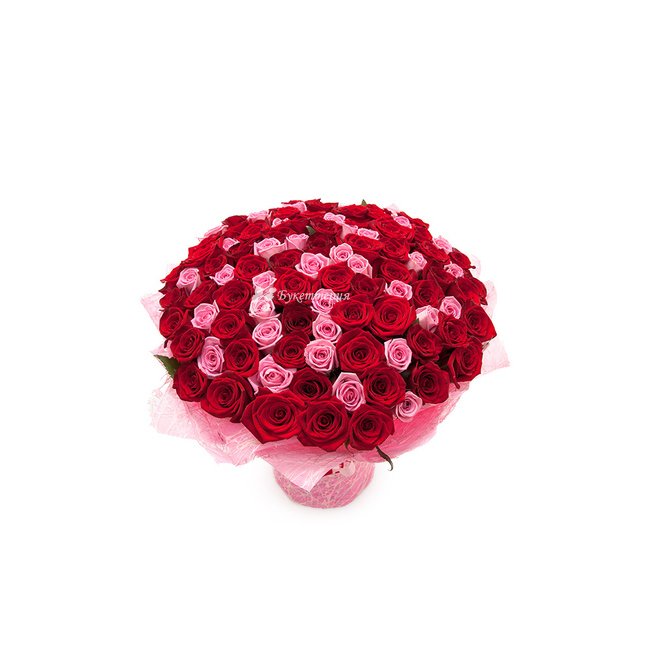Букет 101 красная и розовая роза - магазин цветов «Букеттерия» в Сочи