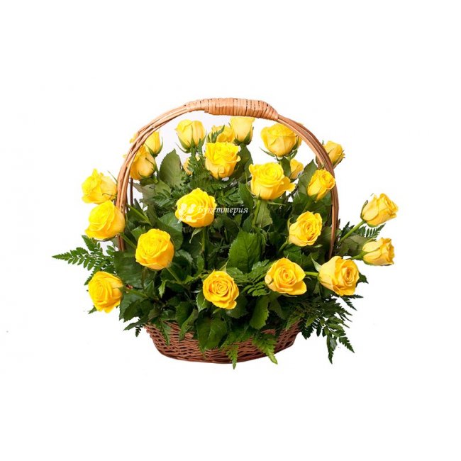 Корзина желтых роз «Солнечная» - магазин цветов «Букеттерия» в Сочи